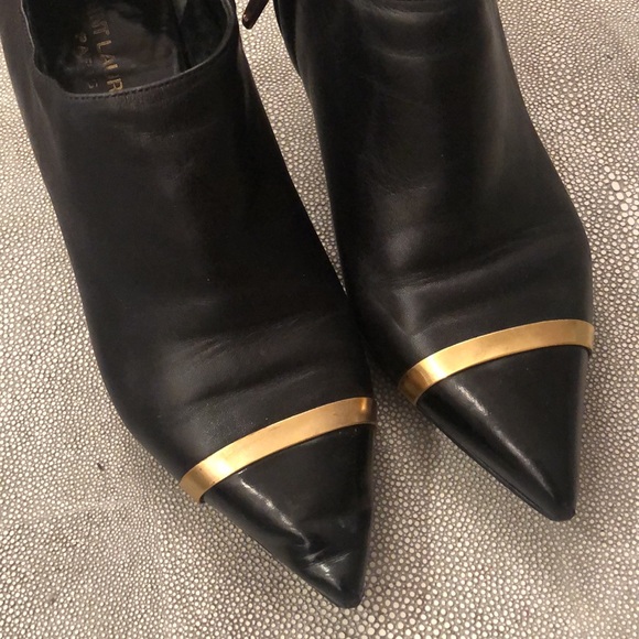 YSL Yves Saint Laurent Black Gold Leather Booties Size 38,heel 2.5 - Picture 4 of 9